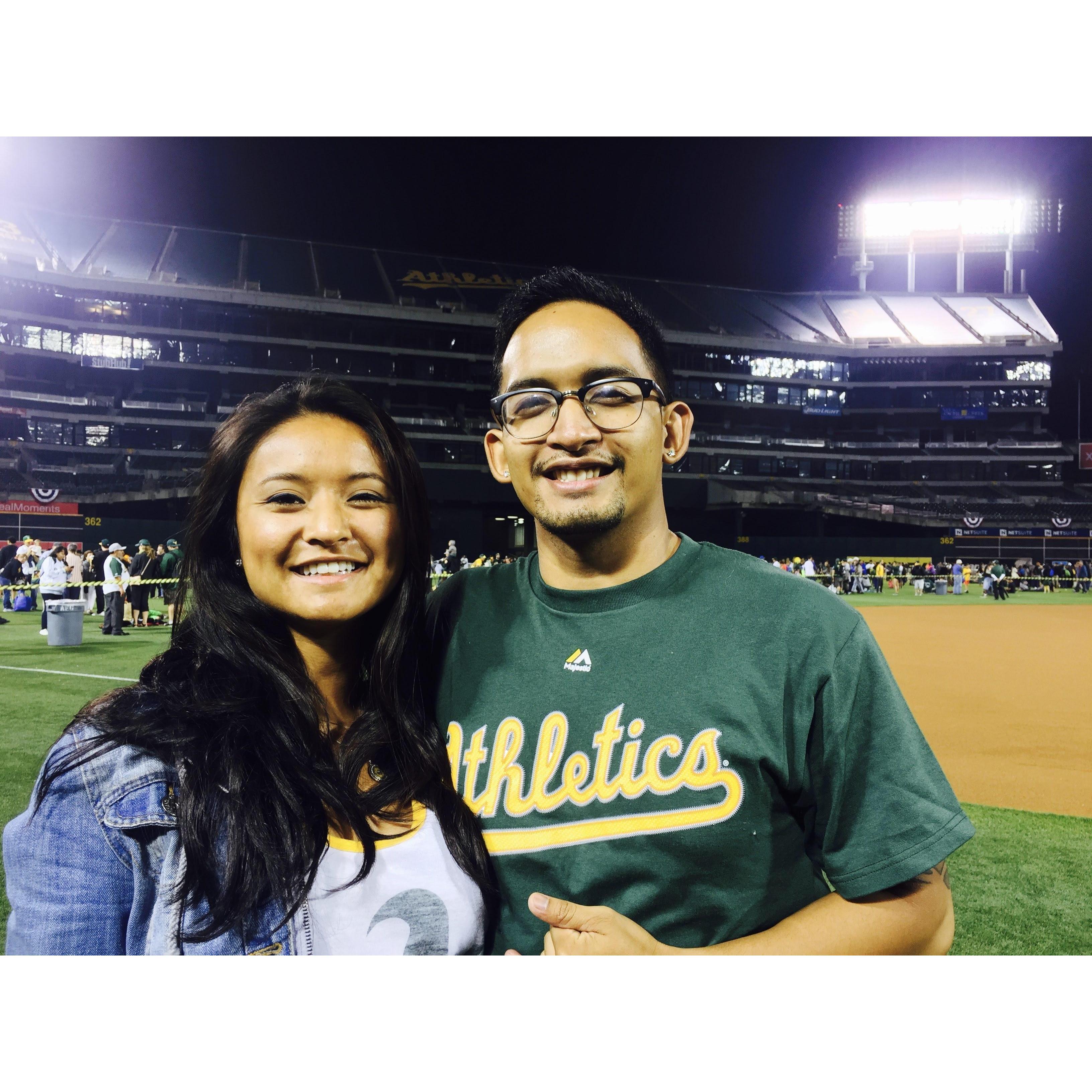 Weekend get away. 
Our first A's game. 
July 2015