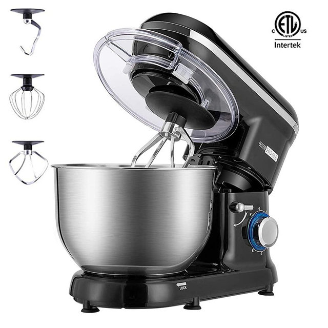 VIVOHOME Stand Mixer, 650W 6-Speed 6-Qt. Tilt-Head Kitchen Electric Food Mixer with Beater, Dough Hook and Wire Whip, Black, ETL Listed, Black