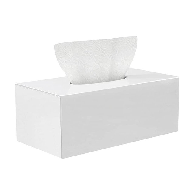 HBlife Tissue Dispenser Box Cover Rectangular White Acrylic Mask Case Holder with Magnetic Bottom, Dryer Sheet Holder for Car, Bathroom, Laundry, Office, Counter and Table, 9.84 x 5.02 x 3.54 Inch