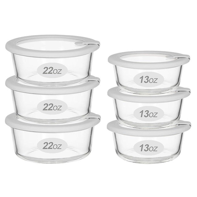 EcoEvo Glass Food Containers with Glass Lid, Microwave Safe Food Storage Container Set, 6 Pack, Large Size Airtight Storage Set with Leak Proof Lids, Meal Prep Containers