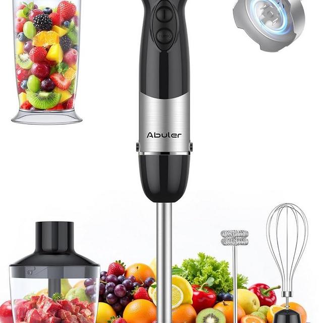 Immersion Blender Handheld 1000W 5 in 1 Corded Stick Hand Blender Kitchen with 12 Speed, BPA-Free, Mixing Beaker, Chopper, Whisk, Milk Frother, Perfect Emulsifier for Soup, Baby Food, Sauce, Puree