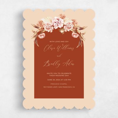 Orange Scalloped Wedding Invitation - Caoba Classic