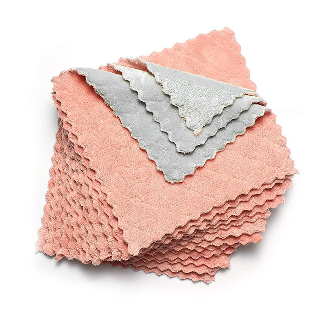 kimteny 12 Pack Dish Towels, 10x10 in Premium Dish Cloths, Super Absorbent Kitchen Towels Coral Velvet Dishcloths Nonstick Oil Fast Drying Washcloths (Pink-Grey)