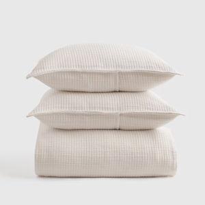 Organic Ribbed Cotton Coverlet Set in Ivory