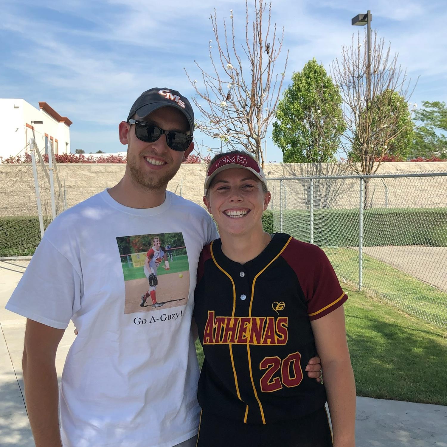 Bret coming to cheer Anna on at her college softball game in 2018