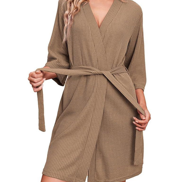 Ekouaer Robes for Women Waffle Knit Bathrobe Soft Lightweight Knee Length Loungewear S-XXL