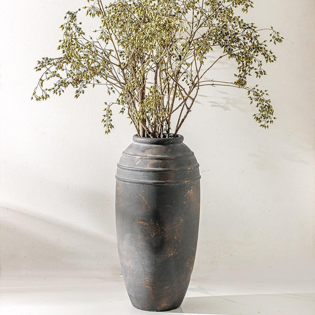 Lyeec Large Ceramic Rustic Vase - 12.87 inch Tall Decorative Farmhouse Vase for Home Decor, Living Room, Shelf Decor, Enterway, Office, Table Decoration