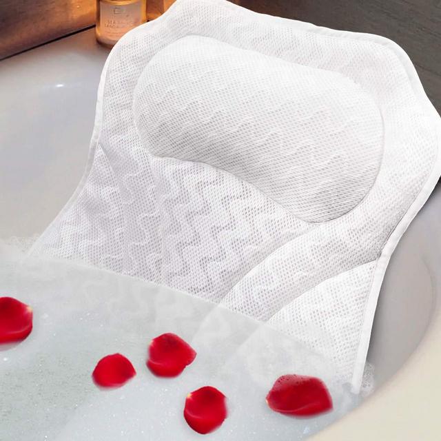 Raffaelo Spa Bath Pillow, Non-Slip Suction Cups Bathtub Cushion for Neck and Head, Comfortable Bathtub Pillow Rest Pillow, 3D Air Mesh Cover, Fits Any Size Tub, Jacuzzi, Soaked Tub, Spas (White)
