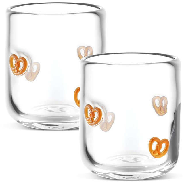 SiliFine 2 Pcs Pretzel Icon Juice Glasses, 14oz Pretzel Biscuit Stemless Wine Drinking Juice Glass Cup for Party Supplies Gift