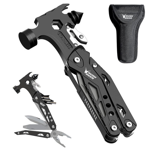 RUSH DEER 16-in-1 Camping Multitool, Valentines Day Gifts for Men Dad Gifts, Hammer Multi tool, Utility Knife Multitools for Men, Survival Gear and Supplies, Christmas Gift for Boy Husbands