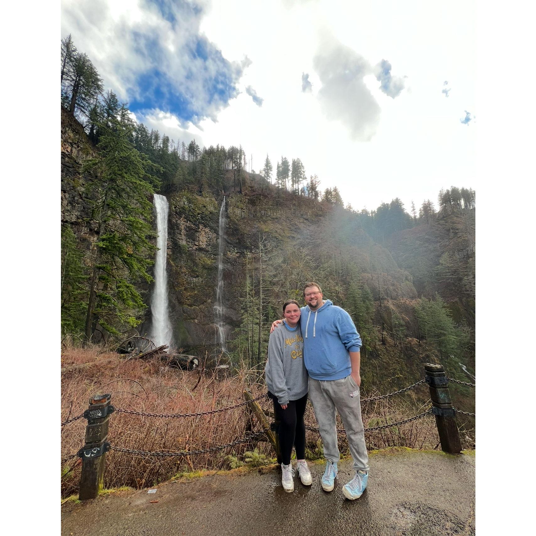 Halfway up Multnomah Falls in Oregon last year