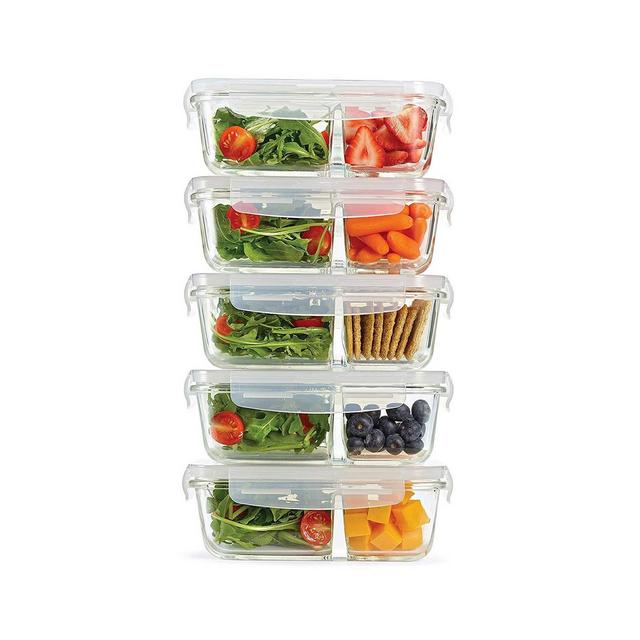 Fit & Fresh Set of 5 Divided Glass Containers, 27.05 Oz