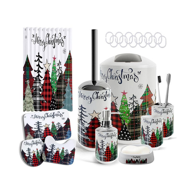 Clara Clark 22-Piece Complete Holiday Bathroom Accessory & Bathrug Set with Shower Curtains