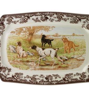 Woodland Rectangular Platter 17.5 Inch, Dog Scene