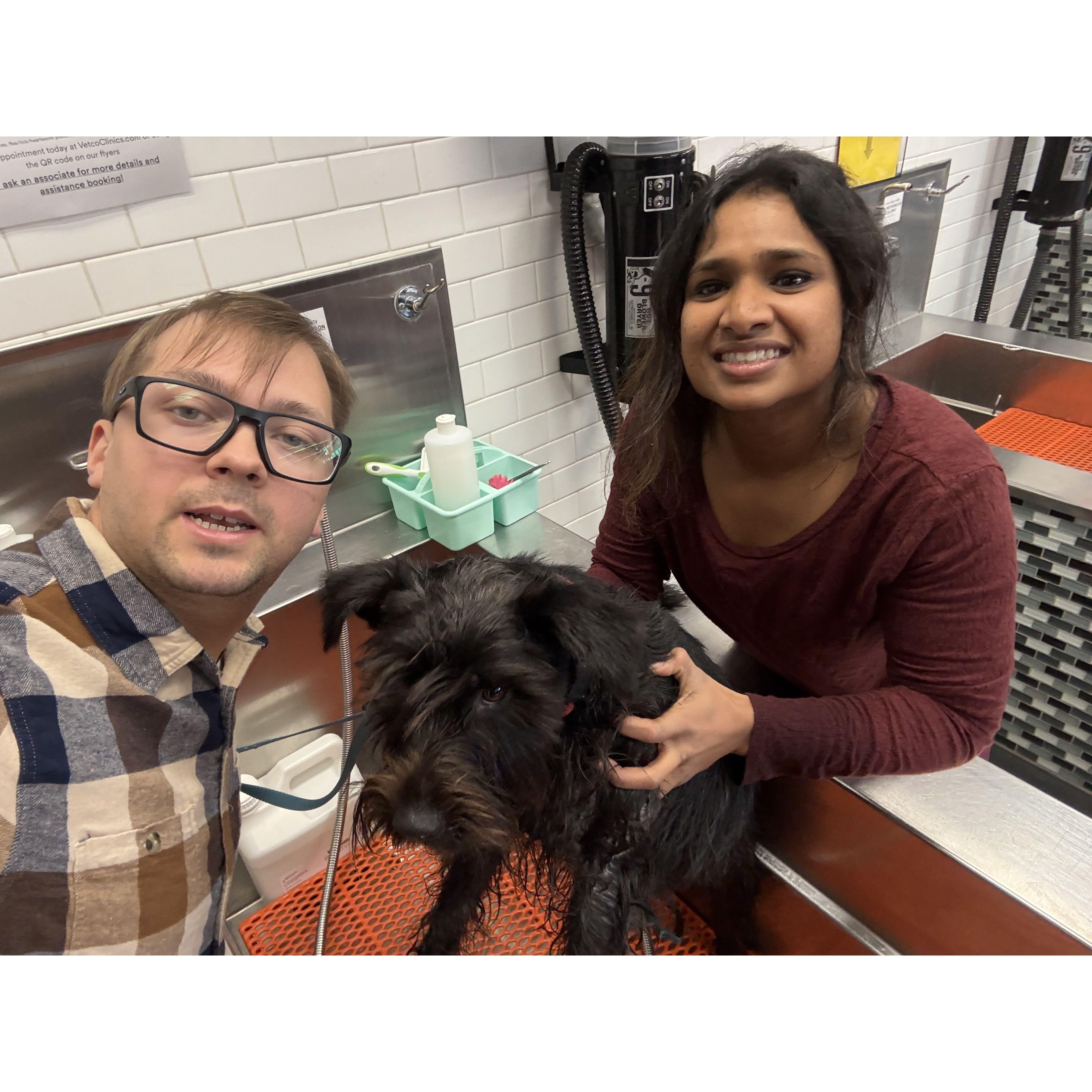 Matcha’s first self-wash bath — splash zone activated!