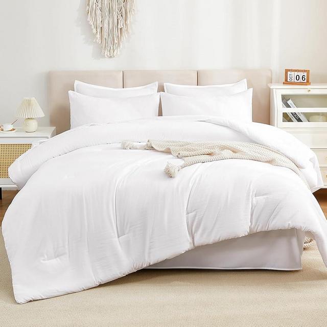 Litanika Comforter King Size Set White - 7 Pieces Bed in a Bag King Beddding Comforter Sets, Plain Lightweight Bed Set with Comforter, Sheets, Pillowcases & Shams