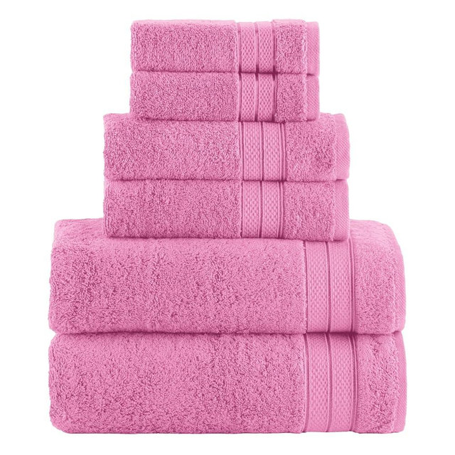 Elegant Comfort Luxury 6-Piece Towel Set, Premium Soft 100% Turkish Cotton, Three Line Popcorn Design 2 Bath Towels, 2 Hand Towels and 2 Washcloths Towel Set - Quick-Drying and Absorbent, Light Pink