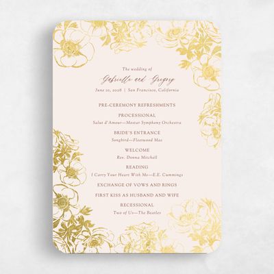Beige Rounded Wedding Program - Anemone Foil