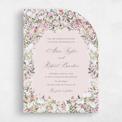Pink Half arch Wedding Invitation - Garden Gate Portrait