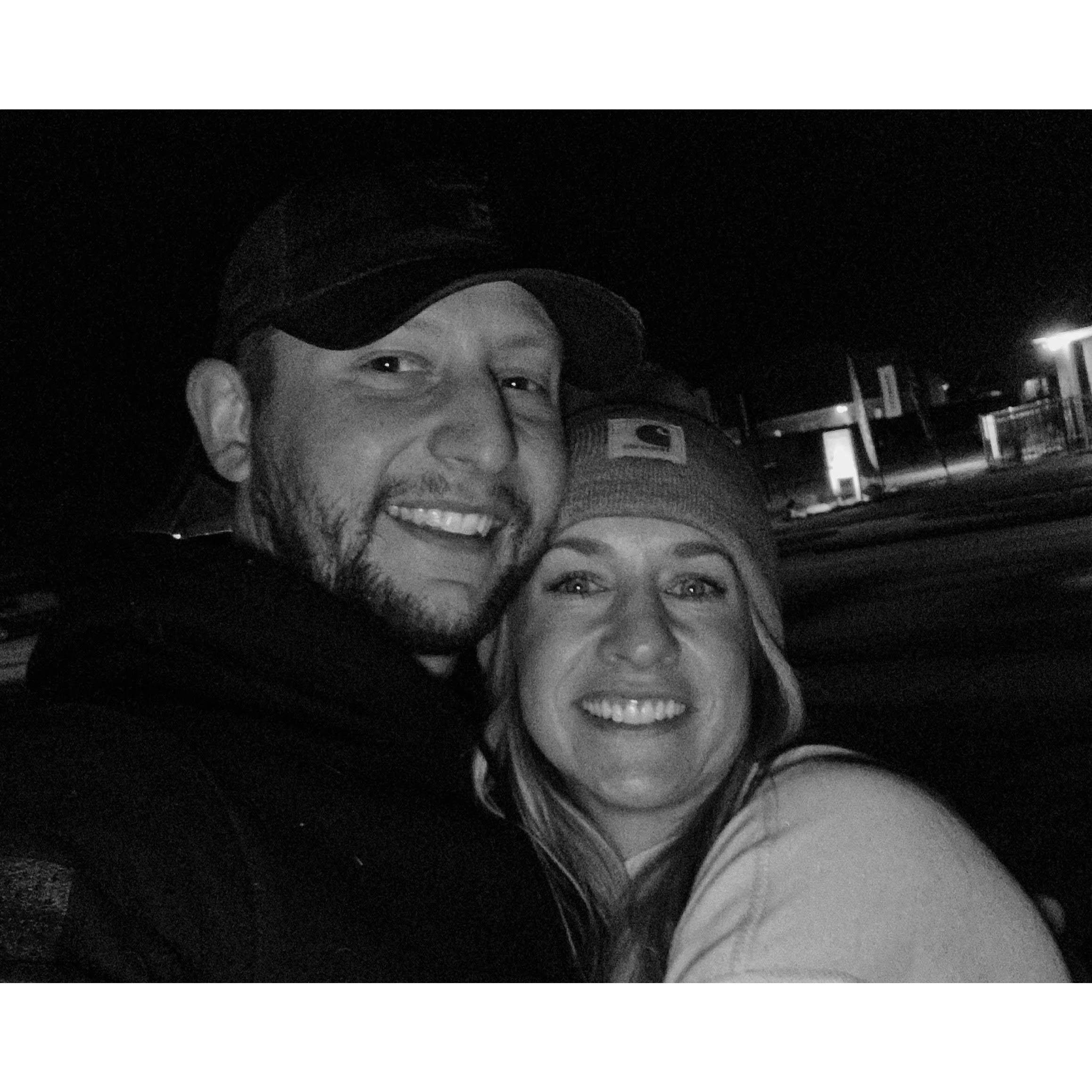 Our very first picture together 26th of December 2022. We went into watch Avatar2 at the movie theater and came out to a blanket of snow covering Huntsville. It was magical!