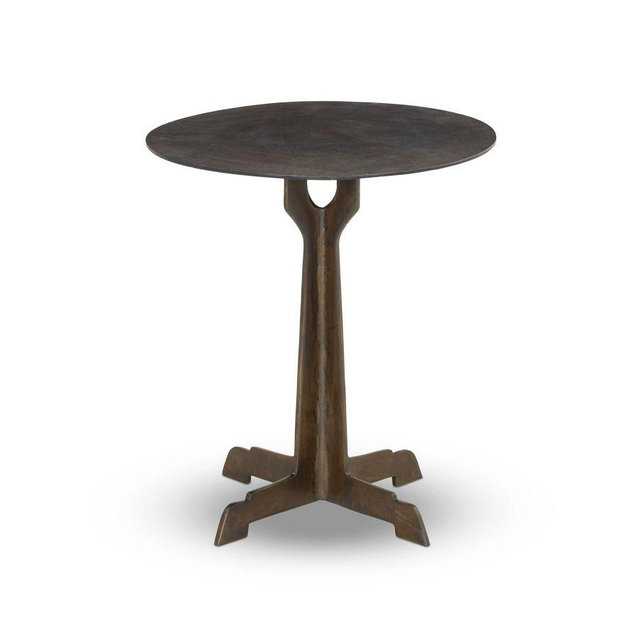Sariah 20" Metal Outdoor Accent Table, Antique Brass