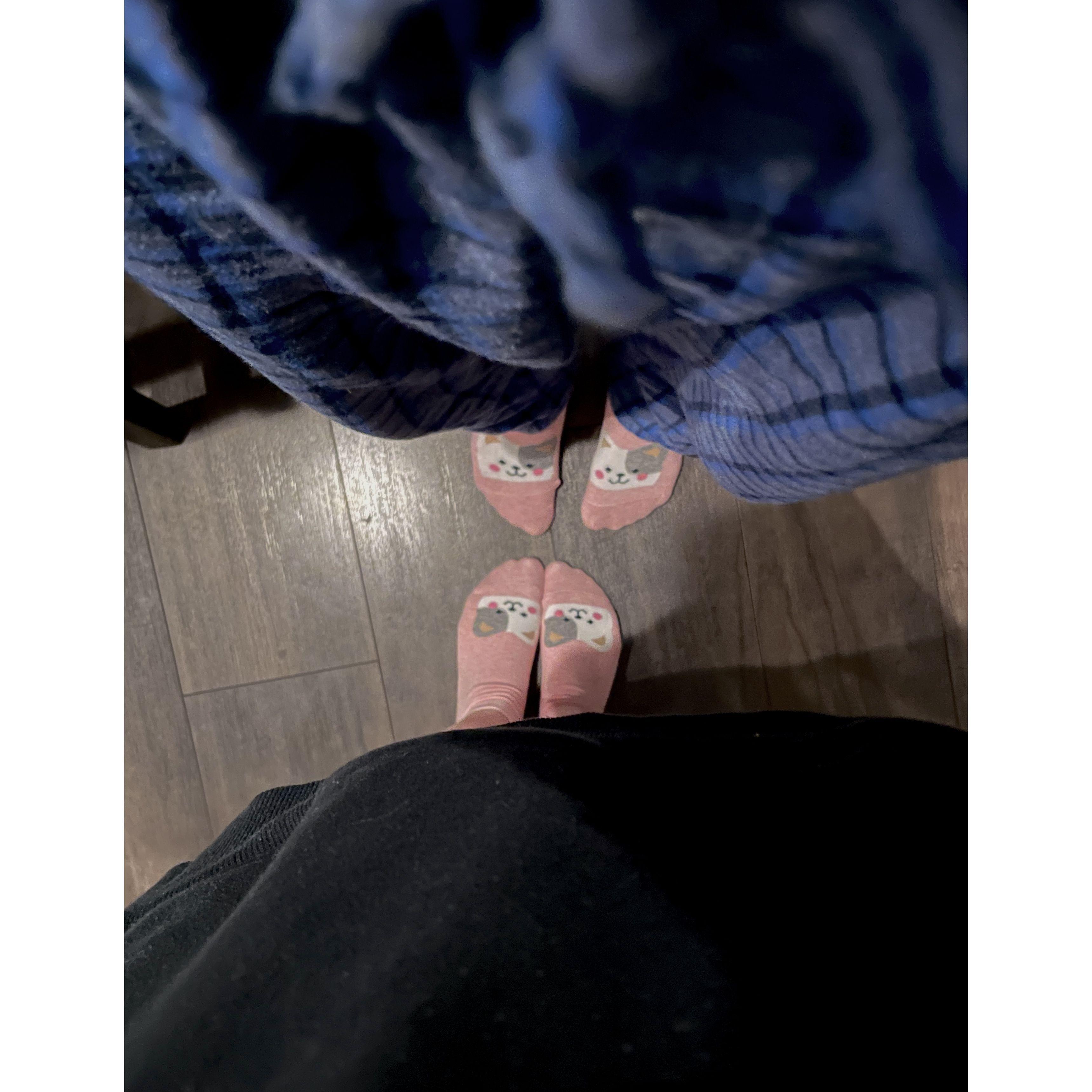 One of my first gifts to Reed, pink matching cat socks!