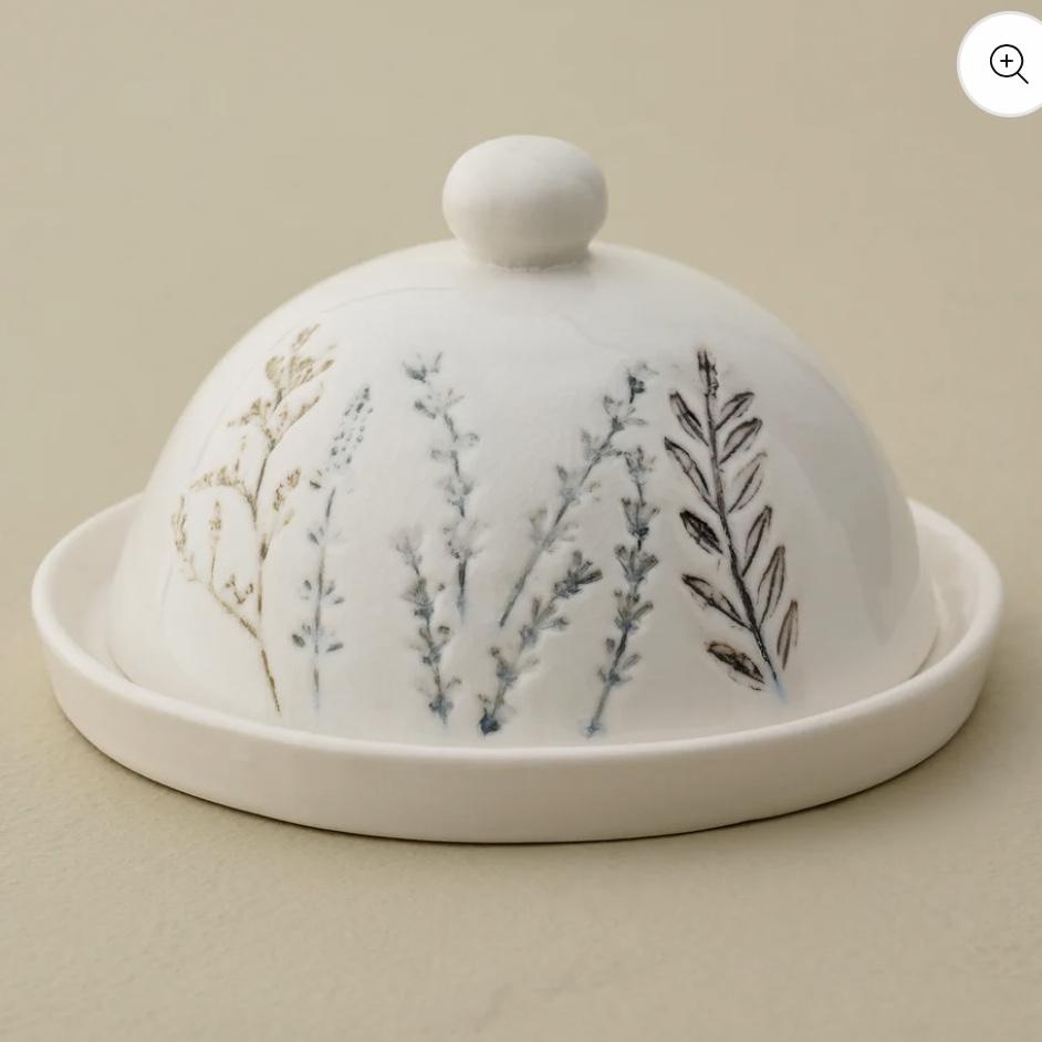 Pressed Floral Ceramic Butter Dish