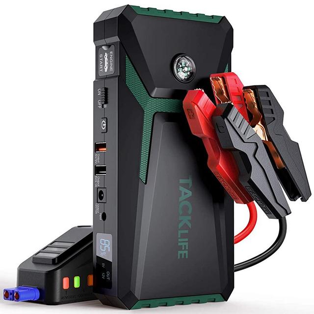 TACKLIFE T8-Newer Model 800A Peak 18000mAh Car Jump Starter with LCD Display (up to 7.0L Gas, 5.5L Diesel Engine), 12V Auto Battery Booster with Smart Jumper Cable, Quick Charger (Green)