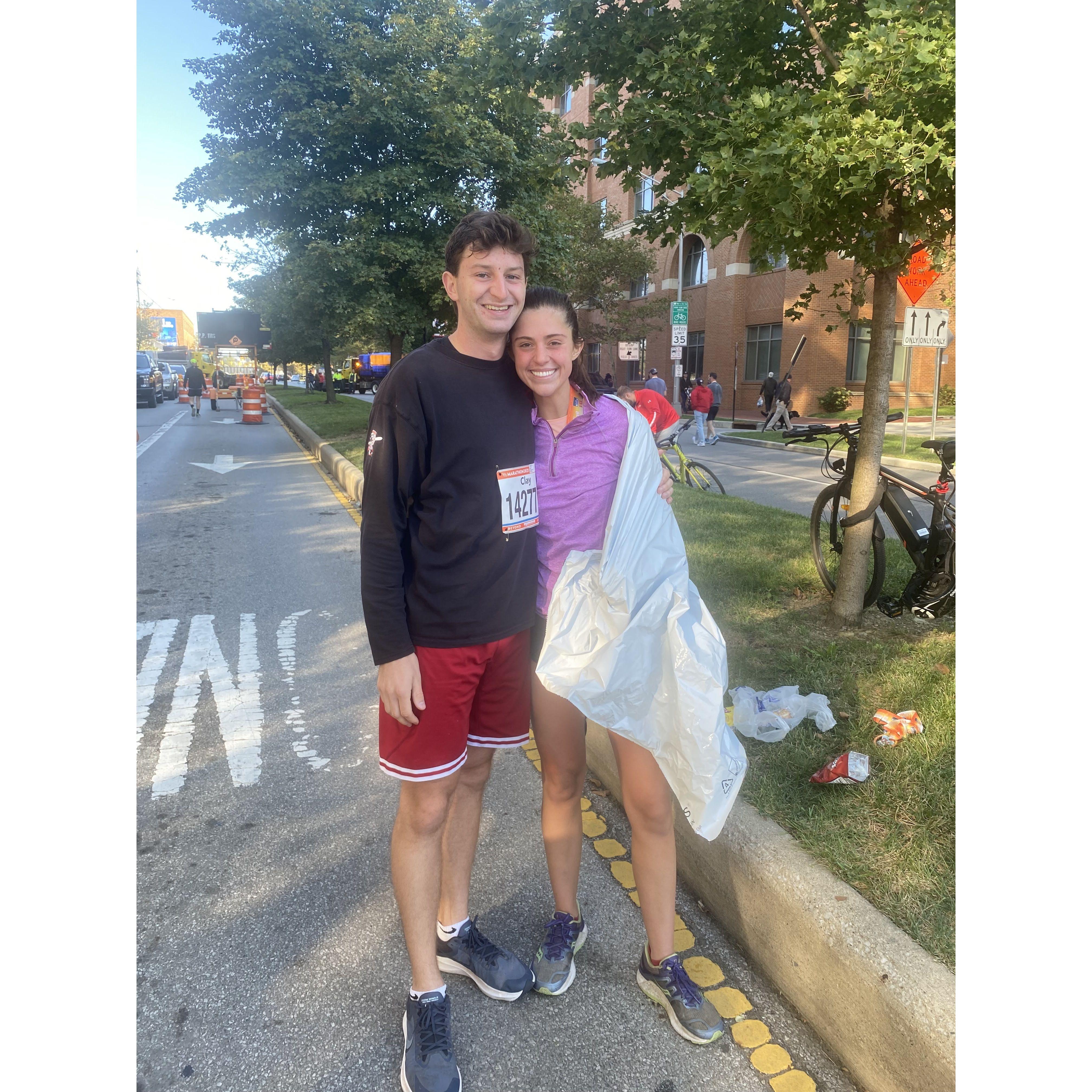 After finishing the Columbus Half Marathon together! We're running the Honolulu Marathon for our honeymoon!