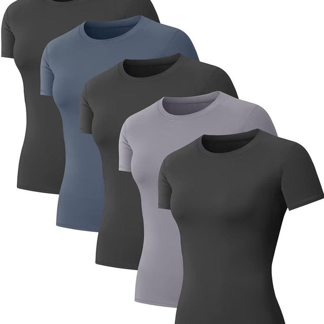 5-Pack Women's Compression Shirts Short Sleeve Workout Tops Athletic Baselayer Quick Dry Gym Yoga Running T-Shirt