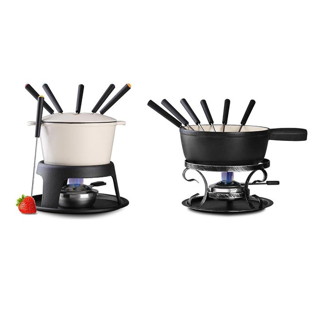 Artestia Cast Iron Fondue Pot Set of 2, Swiss Cheese Chocolate Fondue for Camping Party