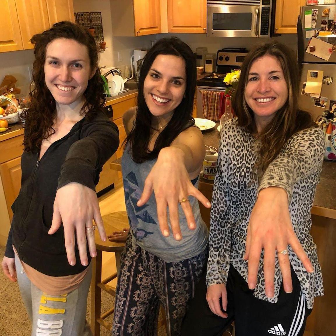 The three soon-to-be Cohen ladies, getting some unexpected, lovely time together...you just gotta show off the bling!
Shannon, Maria, and Elena, for those who will get to meet everyone come April :)