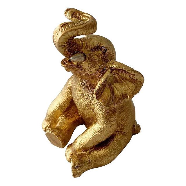 Pewery Golden Elephant Statue, Animal Figurine Home Decor, Elephant Sculpture for Home Office Desktop Bookshelf