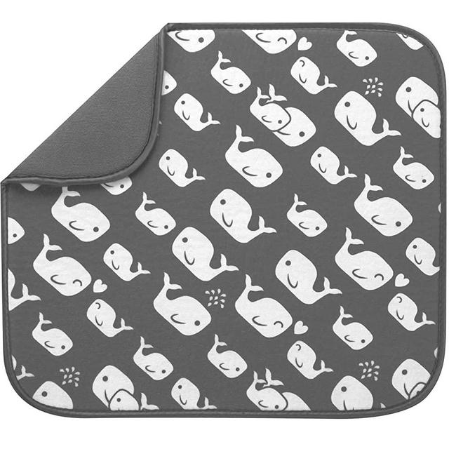 S&T INC. Reversible Baby Bottle Drying Mat - 16 Inch x 18 Inch, Grey Whales Print