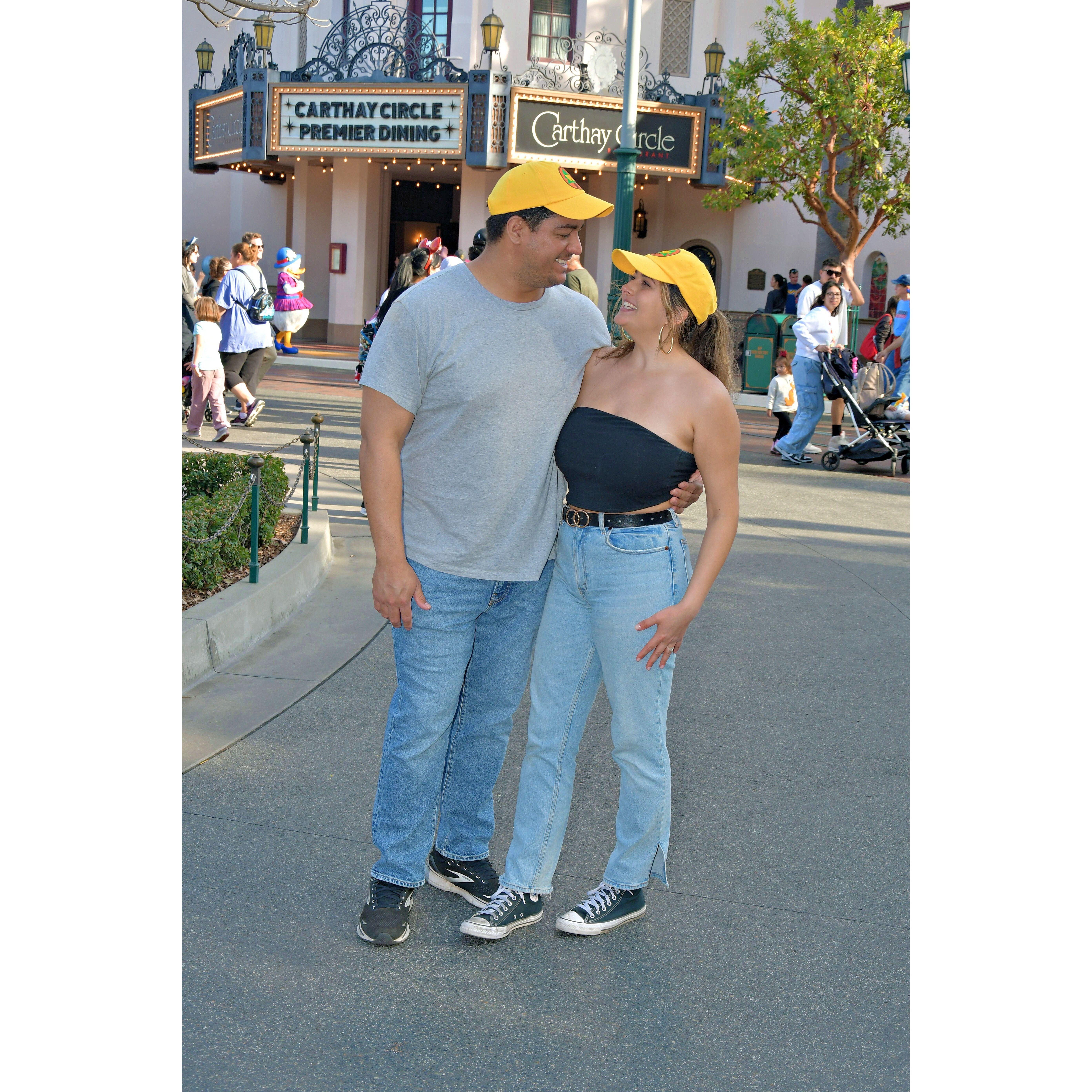 Happiest place on earth in our matching hats