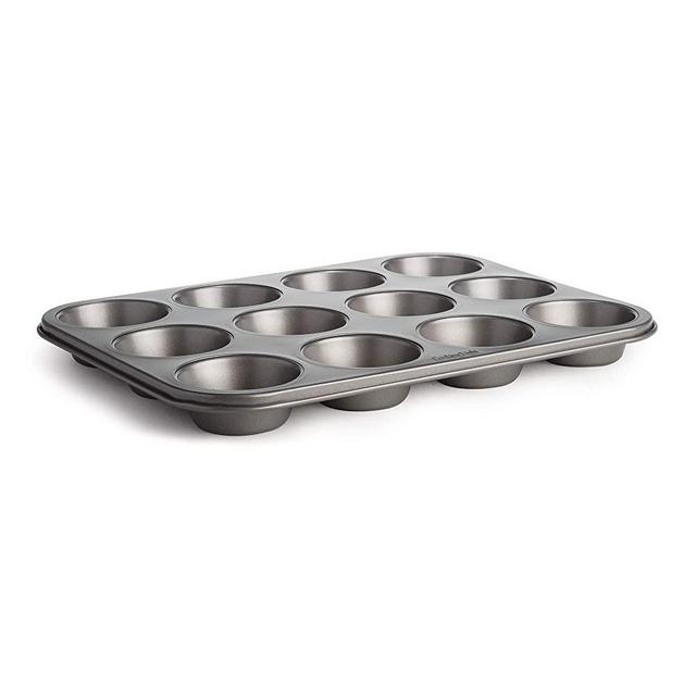 Cooking Light Carbon Steel Muffin Pan Easy to Clean, Cupcake Tin, Non-Stick Bakeware, Heavy Duty Performance, 12 Cup, Gray
