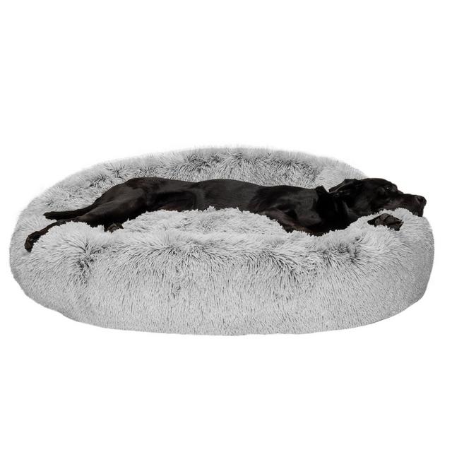 FurHaven Calming Cuddler Long Fur Donut Dog Bed - Jumbo, Mist Gray