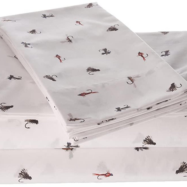 Eddie Bauer | Fishing Flies Collection | 100% Cotton Percale Sheet, 4-Piece Bedding Set, Cool Crisp and Light-Weight, Easy Care Machine Washable, King, White