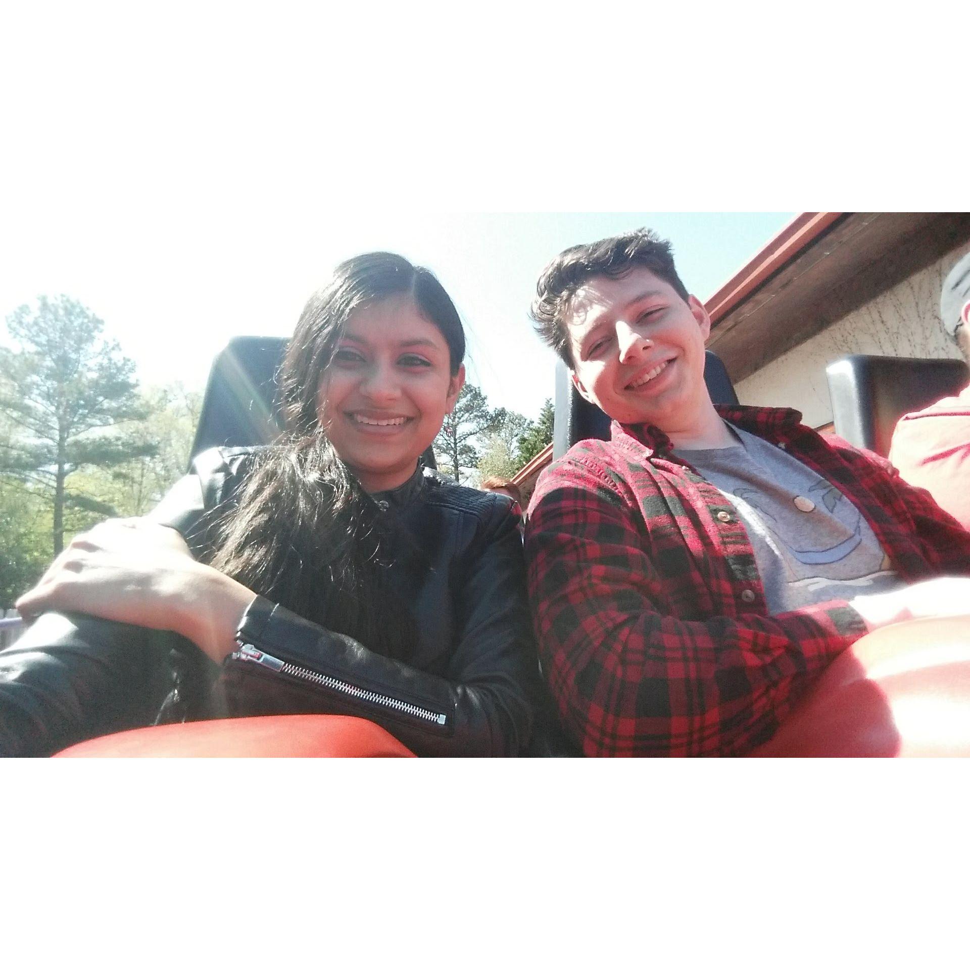 When I finally convinced Jonathan to go on roller coasters with me and he enjoyed it!