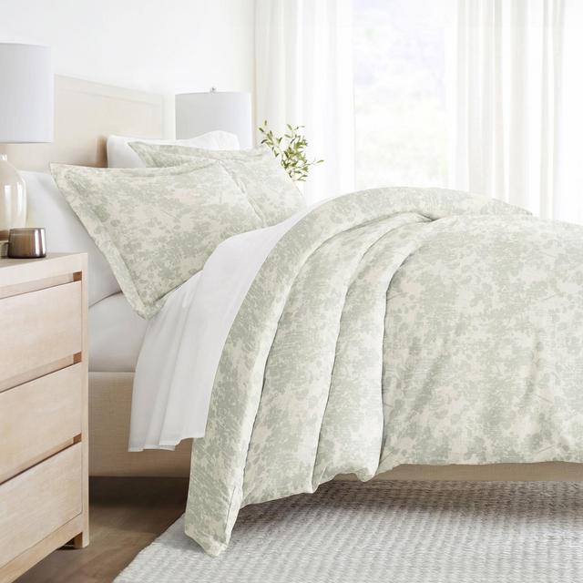 Weathered Floral 3PC Duvet Cover Set - Soft Microfiber, Zippered Closure, Easy Care - Becky Cameron, Weathered Floral Green Mist, Full/Queen