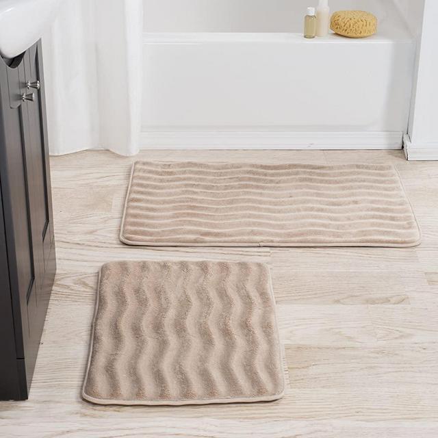 Lavish Home 2 Piece Memory Foam Bath Mat, Taupe