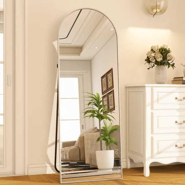 BEAUTYPEAK Rectangle With Rounded Top Full Length Mirror 64"x21",Gold