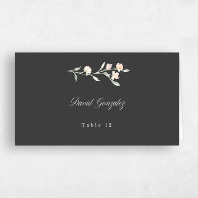 Dark Charcoal, Black Wedding Place Card - Bianca