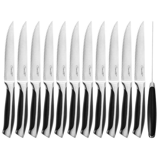ciwete Serrated Steak Knives Set of 12, 4" Upgrade 3RC13 Stainless Steel Steak Knife Set, 12-Piece Sharp, Non-Stick & Rust-Resistant Dinner Knives, Black