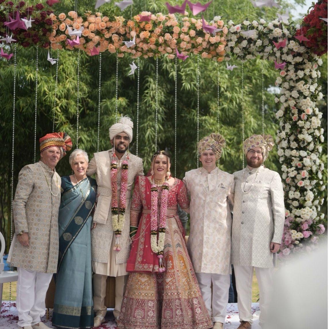 With Louisa's parents, Brian and Stephanie, and brothers, Ben and Andrew, after our Indian wedding ceremony.