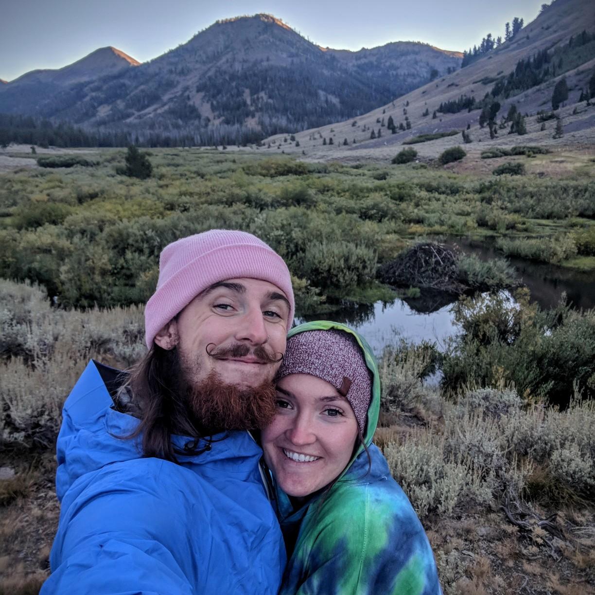 Keeping cozy together, camping in the Sawtooth Mountains.