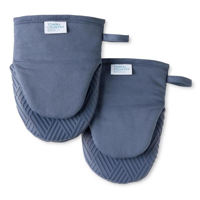 TOWN & COUNTRY BASICS Basketweave Soft Silicone Mini Oven Mitt 2-Pack Set, Heat Resistant up to 500F, Flexible Silicone, Non-Slip Grip, Blue, 5.5"x8"