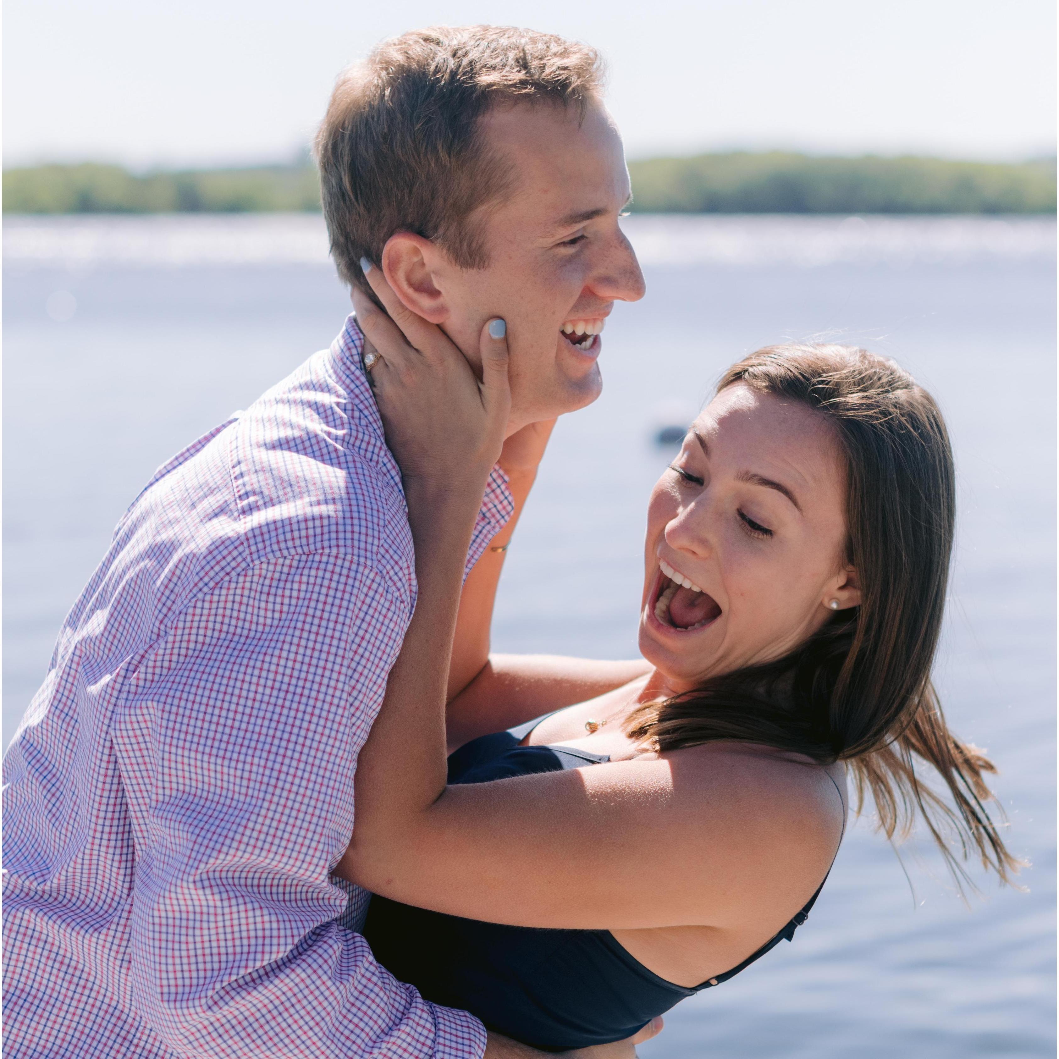 Caleb threatens to throw Sydney off the dock during the engagement photo shoot :)