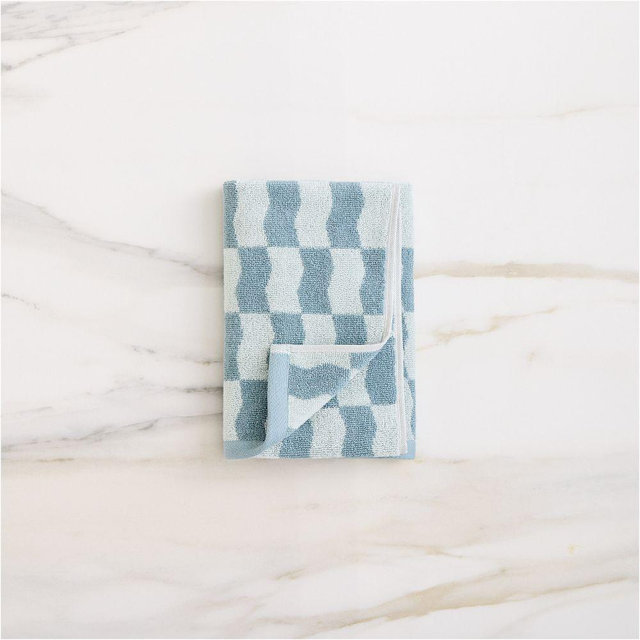 Wavy Blocks Towel, Hand Towel, Freshwater Blue