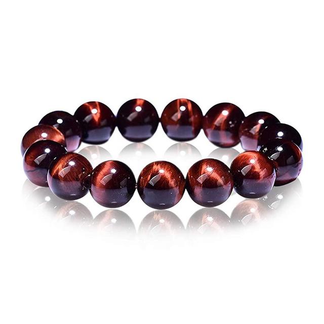 ERICNVOC 10 mm Beads Natural Gemstone Bracelet | Red Tiger Eyes Bracelet | Healing Crystal Elastic Yoga Handmade Jewelry for Women & Girls Gifts